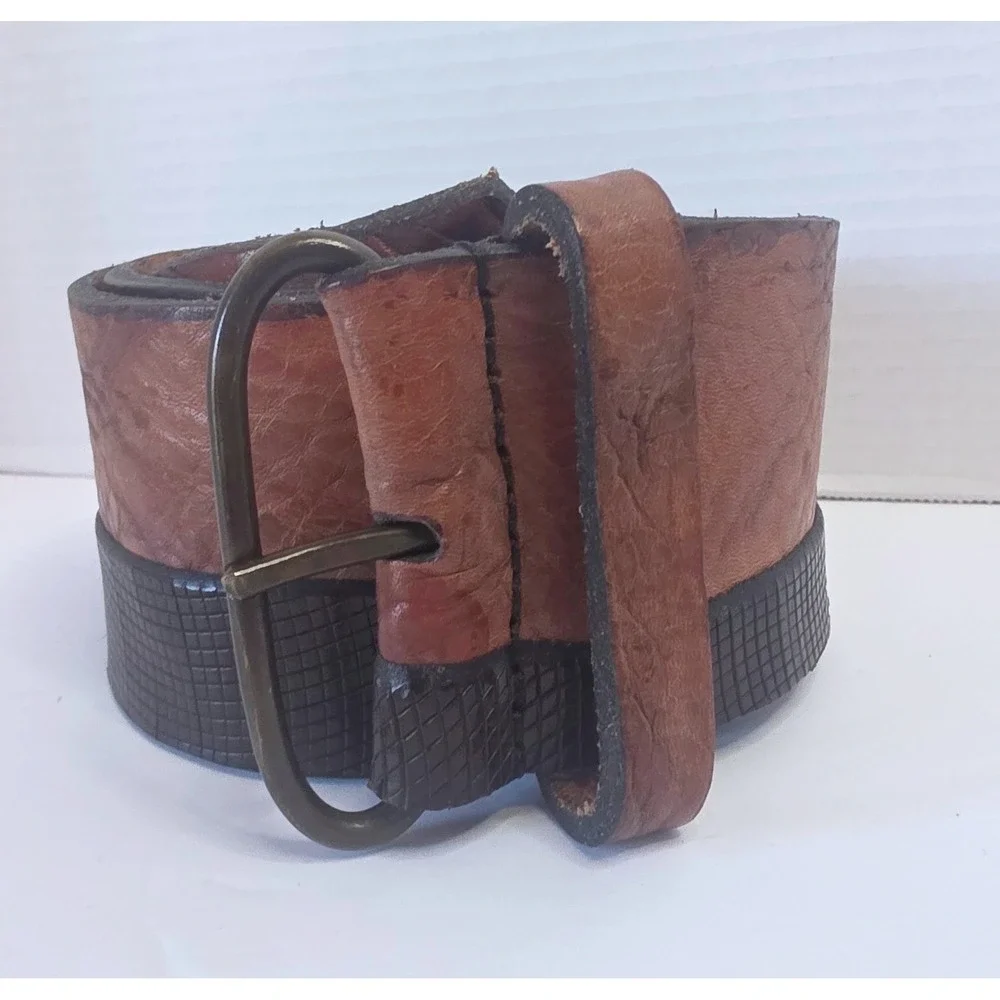Handmade Lebanon Two Tone Brown Black Leather Wide Waist Belt Large CAYAK 415.00